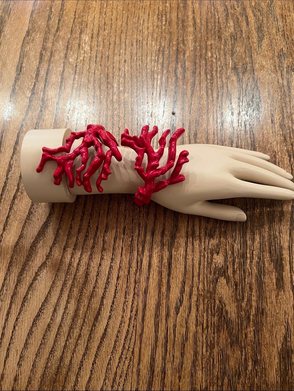 Red Coral Branch Statement Bracelet Cuff O/S